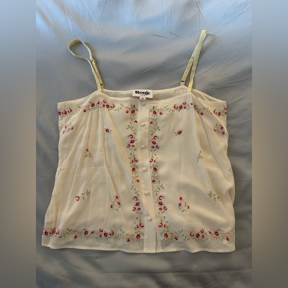 Rouje Cream Camisole with Red Floral Embroidery